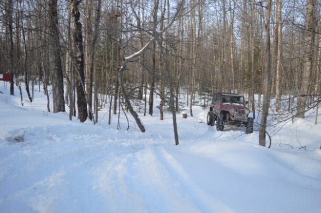 jeep in the snowy trees