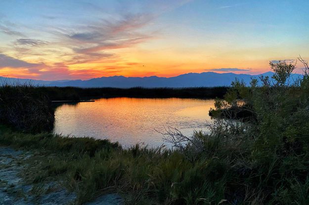 emigrant trail lake at sunset