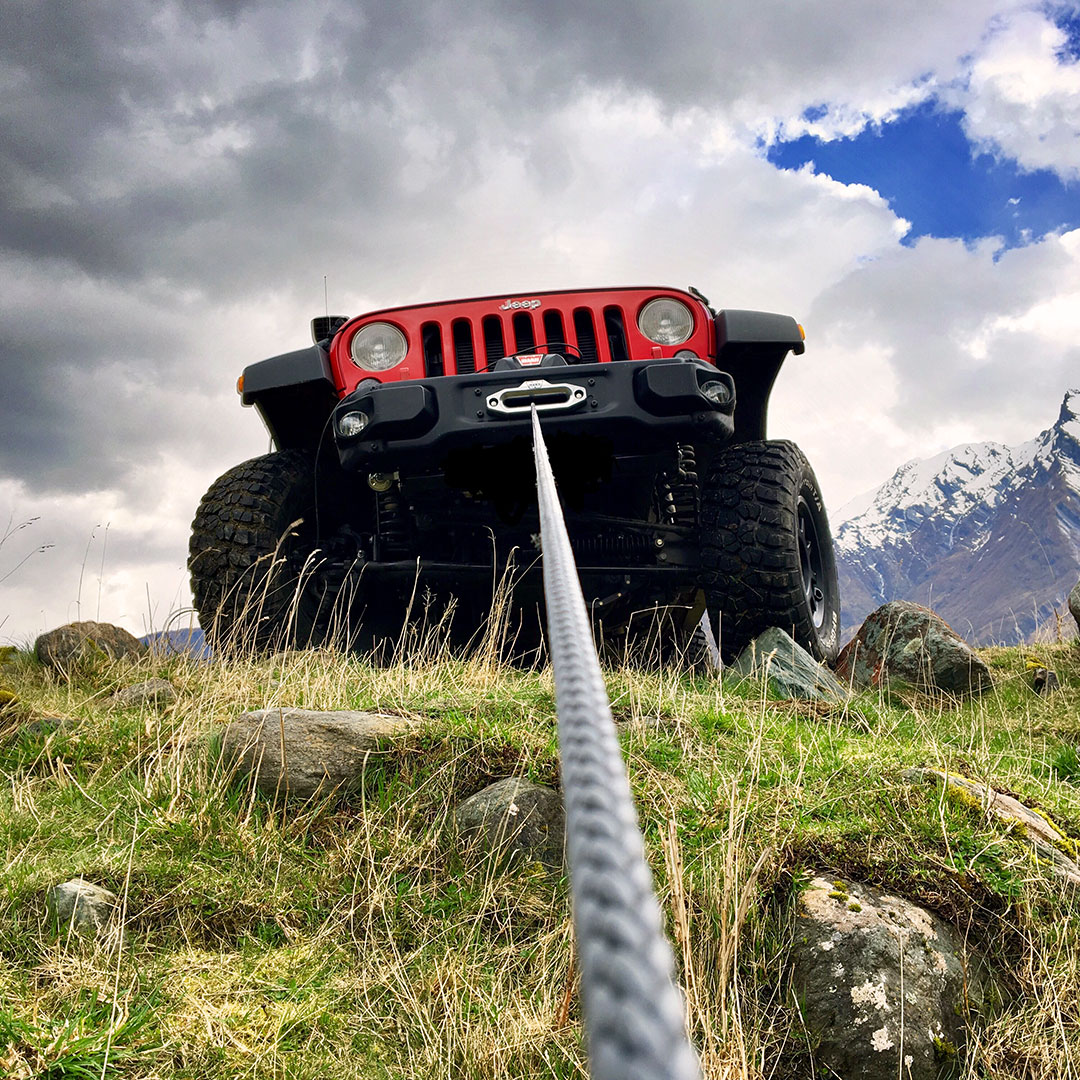 close up of jeep with winch