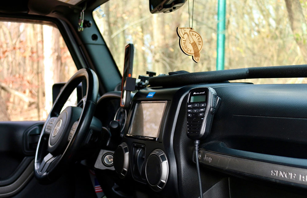 jeep interior with midland communications radio