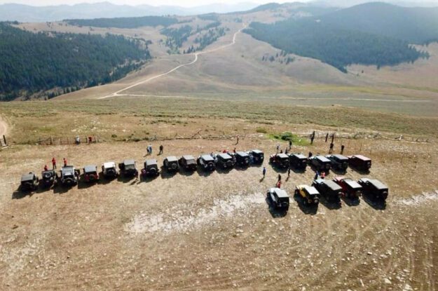 aerial view of jeeps at bighorn mountains
