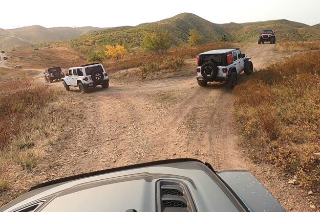 jeeps taking two different paths