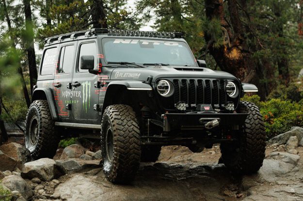 Casey Currie's Jeep parked on the roks.
