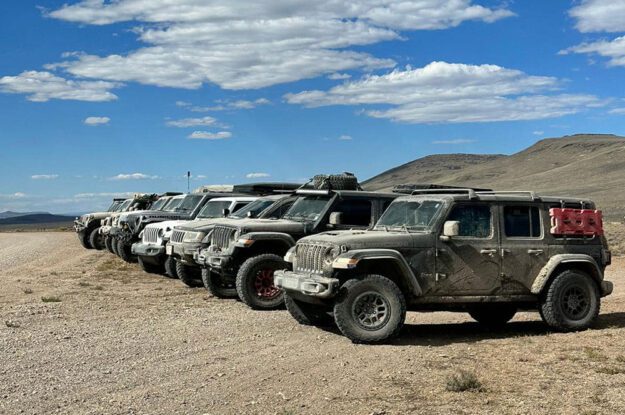 dusty jeeps lined up