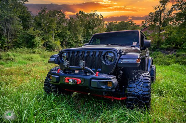 jeep with orange sunset