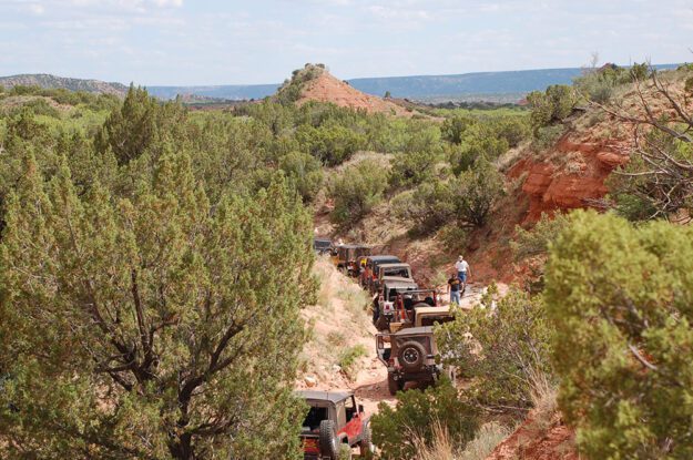 long line of jeeps