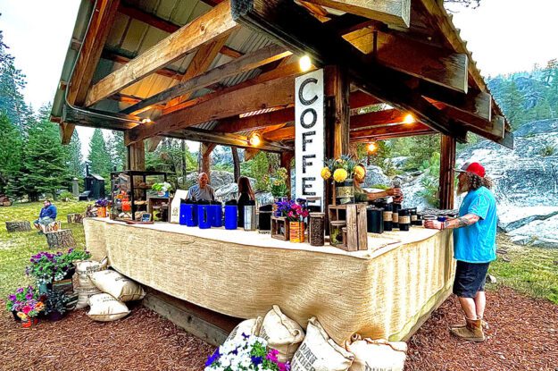 Coffee stand at camp.