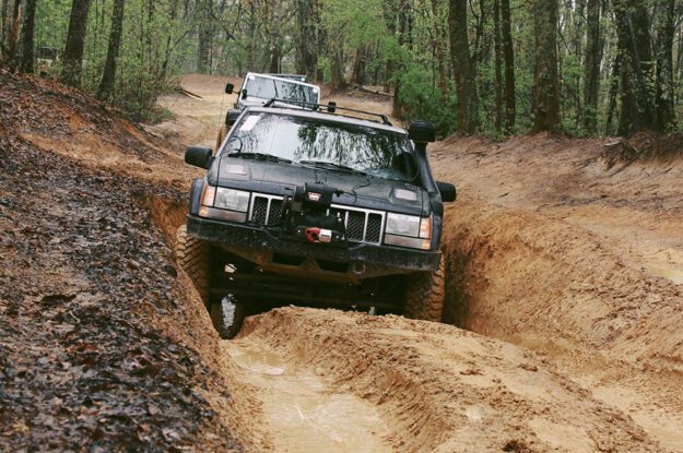 black jeep in deep ruts