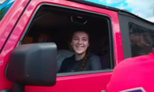 Girl in jeep