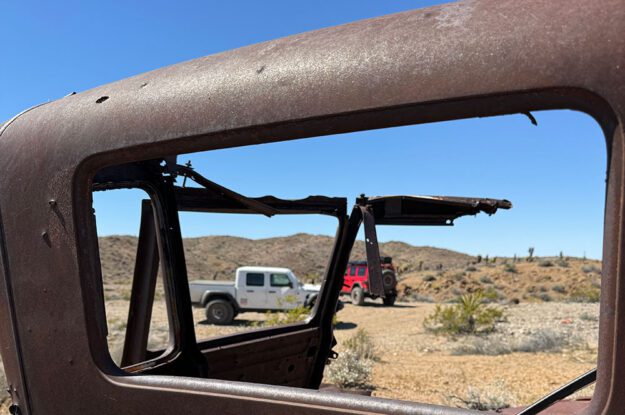 jeeps through an old truck window