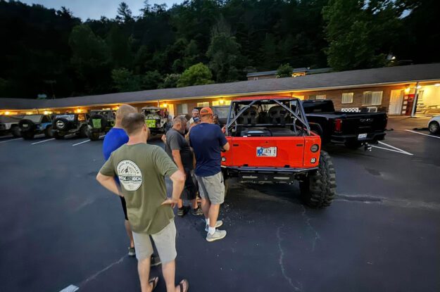 Jeeps on paved parking lot