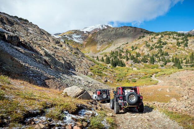 Jeeps approaching a climb