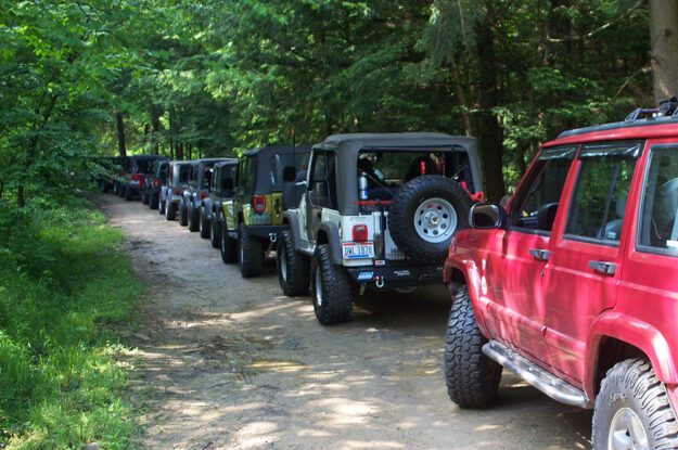 Jeeps in a line