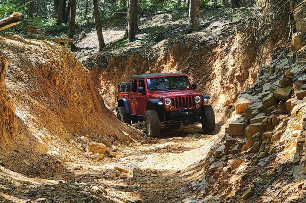 red jeep in ravine