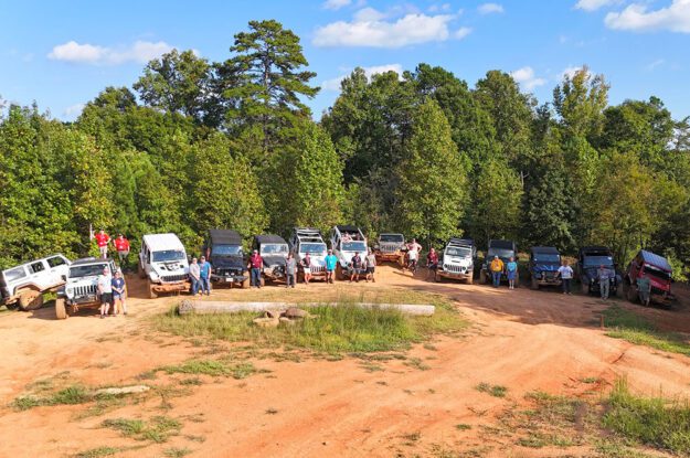 aerial shot group jeeps