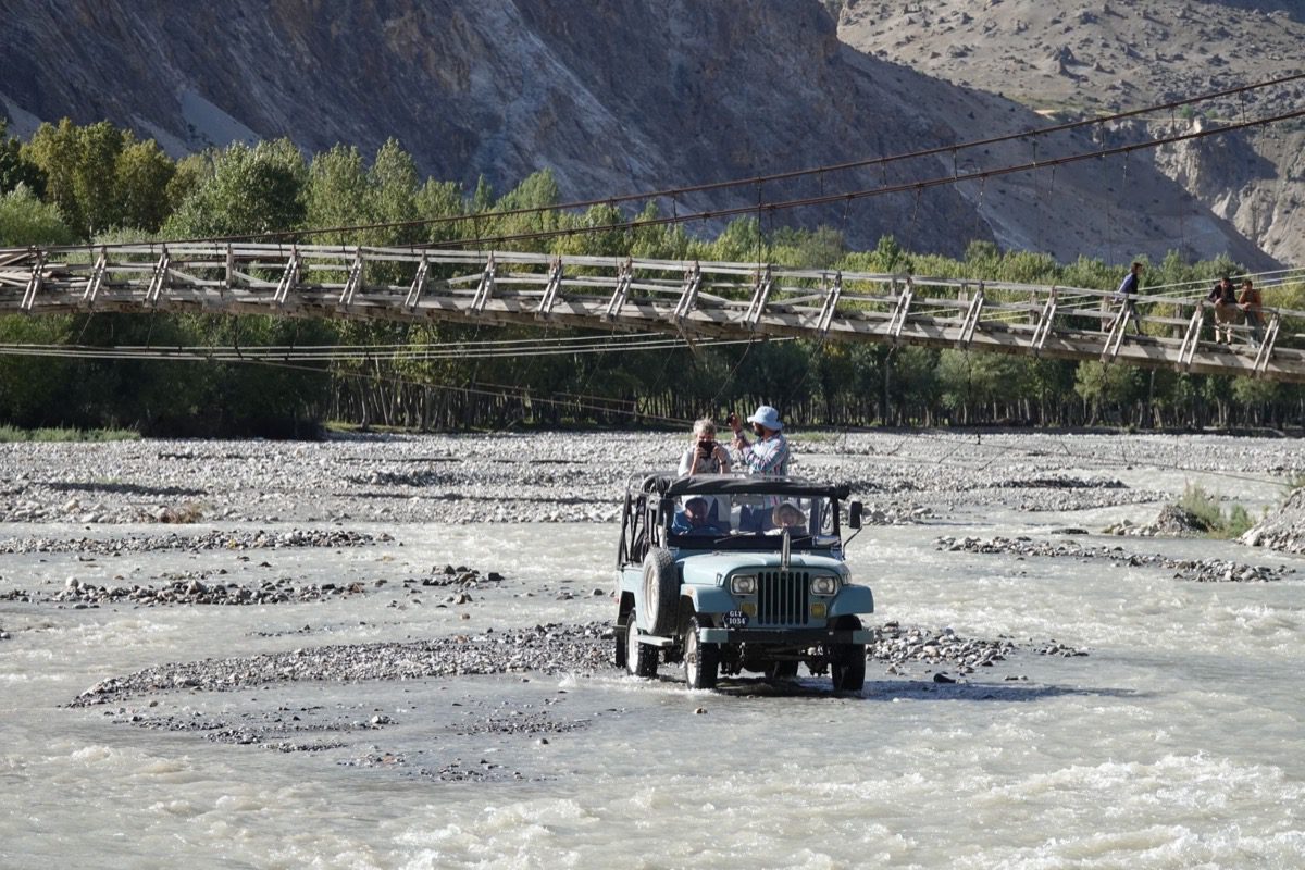jeep in river bed